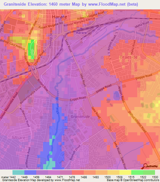 Graniteside,Zimbabwe Elevation Map