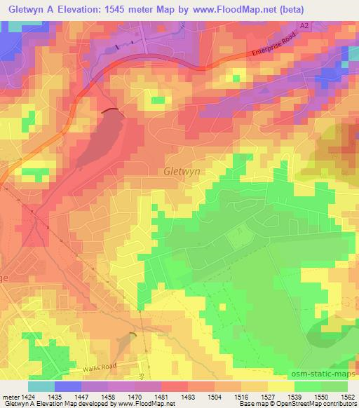 Gletwyn A,Zimbabwe Elevation Map