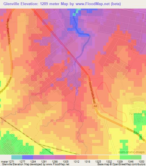 Glenville,Zimbabwe Elevation Map
