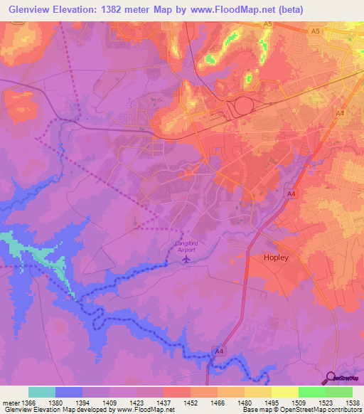Glenview,Zimbabwe Elevation Map