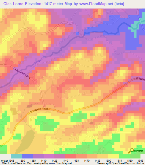 Glen Lorne,Zimbabwe Elevation Map