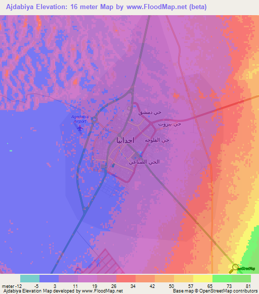 Ajdabiya,Libya Elevation Map