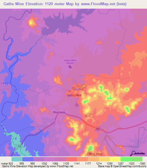 Gaths Mine,Zimbabwe Elevation Map
