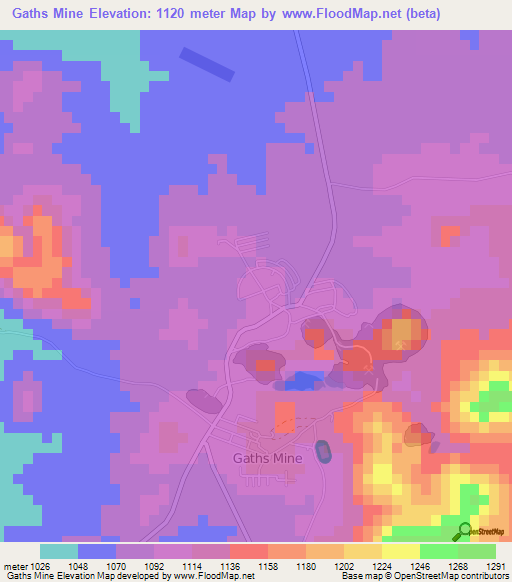 Gaths Mine,Zimbabwe Elevation Map