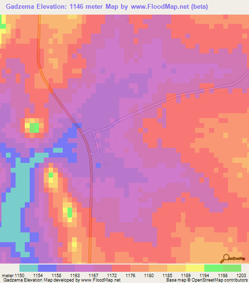 Gadzema,Zimbabwe Elevation Map