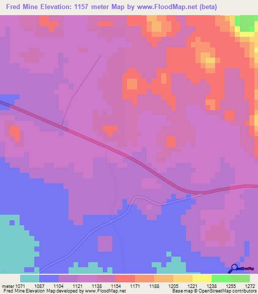 Fred Mine,Zimbabwe Elevation Map