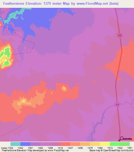 Featherstone,Zimbabwe Elevation Map