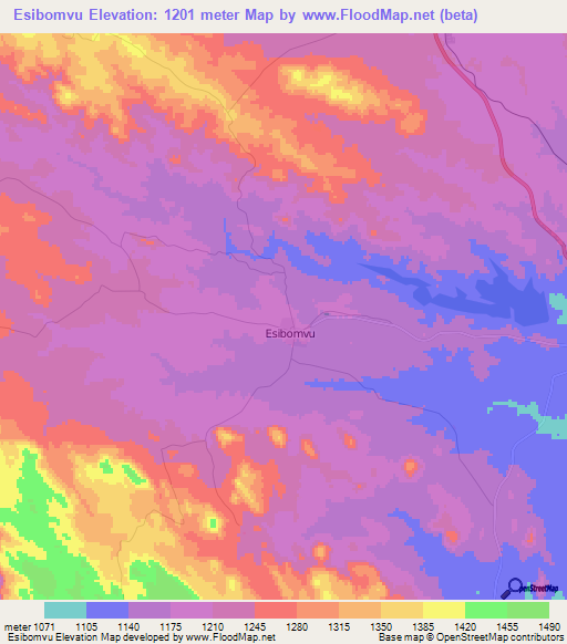 Esibomvu,Zimbabwe Elevation Map