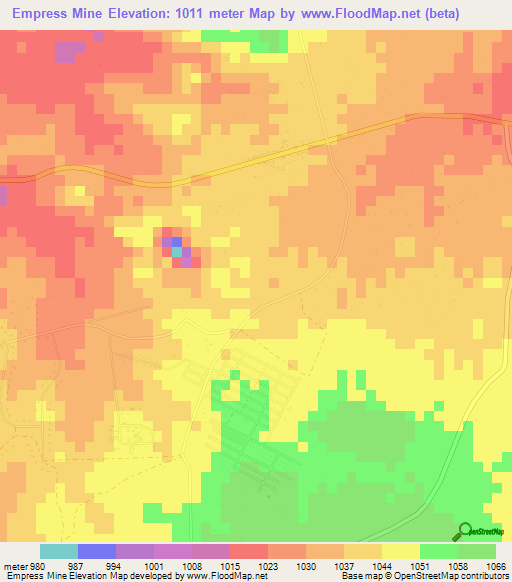 Empress Mine,Zimbabwe Elevation Map