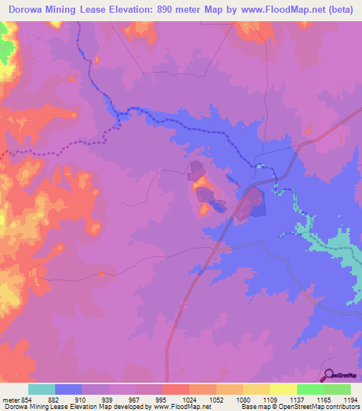 Dorowa Mining Lease,Zimbabwe Elevation Map