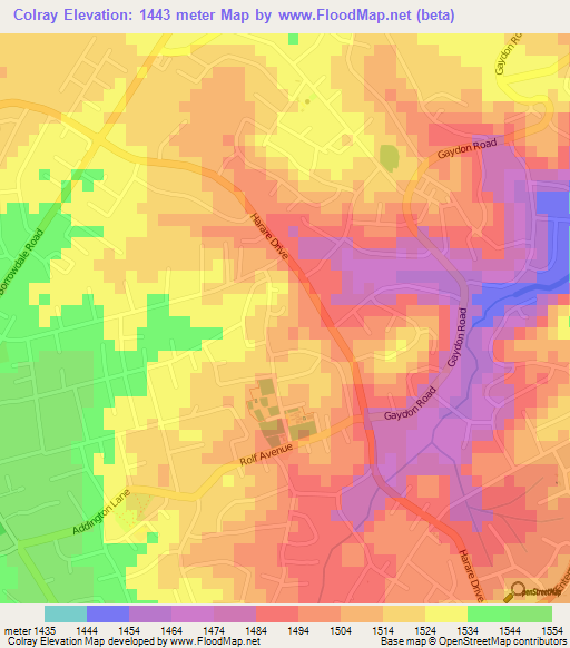 Colray,Zimbabwe Elevation Map
