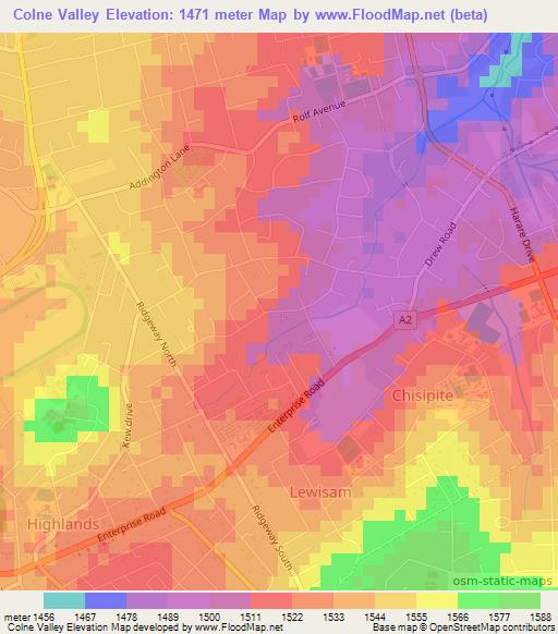 Colne Valley,Zimbabwe Elevation Map