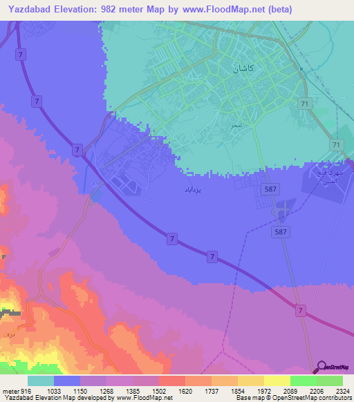 Yazdabad,Iran Elevation Map