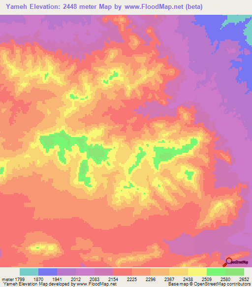 Yameh,Iran Elevation Map