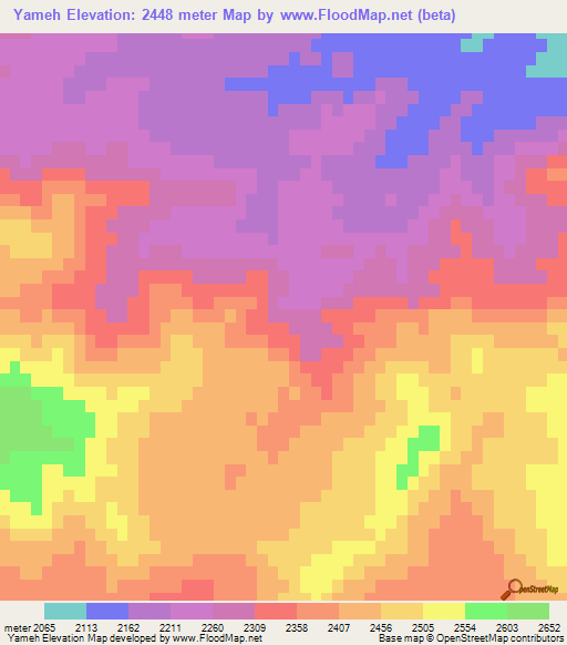 Yameh,Iran Elevation Map