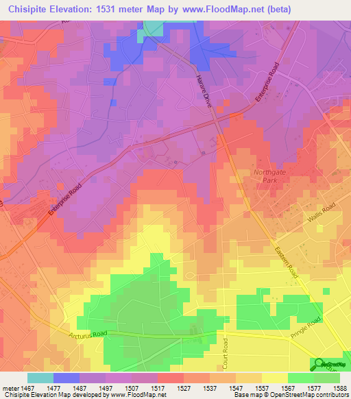 Chisipite,Zimbabwe Elevation Map