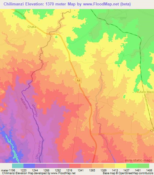 Chilimanzi,Zimbabwe Elevation Map