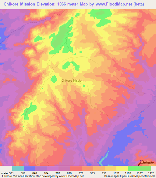 Chikore Mission,Zimbabwe Elevation Map
