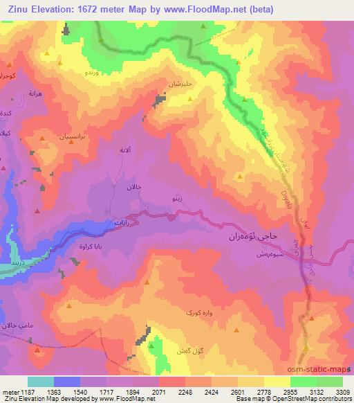 Zinu,Iraq Elevation Map
