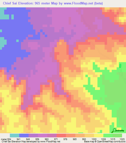 Chief Sai,Zimbabwe Elevation Map