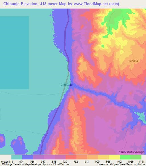 Chibunje,Zimbabwe Elevation Map