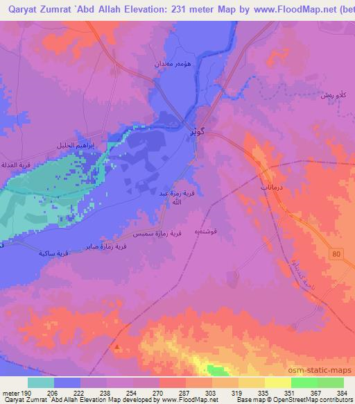 Qaryat Zumrat `Abd Allah,Iraq Elevation Map