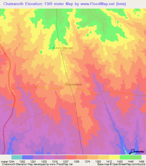 Chatsworth,Zimbabwe Elevation Map