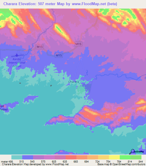 Charara,Zimbabwe Elevation Map