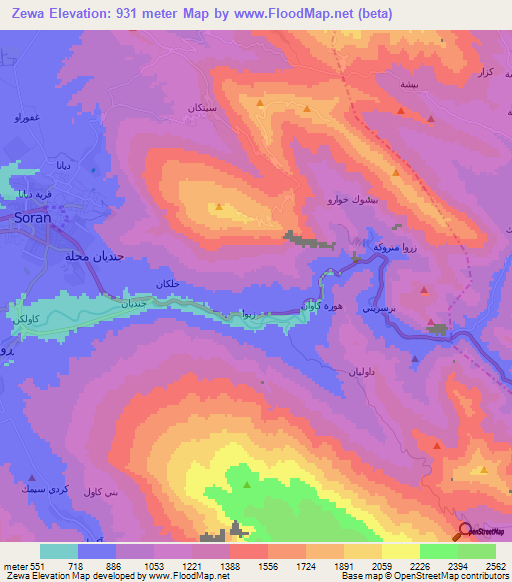 Zewa,Iraq Elevation Map