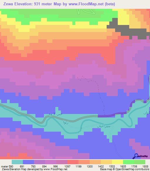 Zewa,Iraq Elevation Map