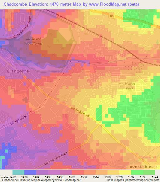 Chadcombe,Zimbabwe Elevation Map