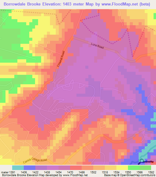 Borrowdale Brooke,Zimbabwe Elevation Map