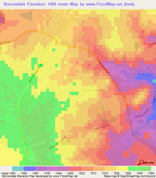 Borrowdale,Zimbabwe Elevation Map