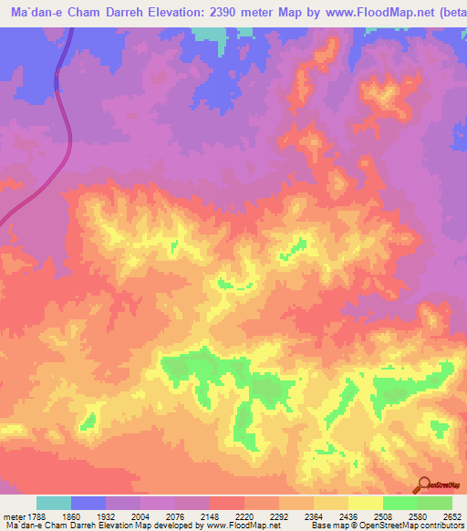 Ma`dan-e Cham Darreh,Iran Elevation Map