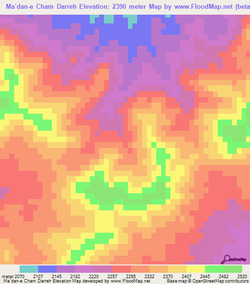 Ma`dan-e Cham Darreh,Iran Elevation Map
