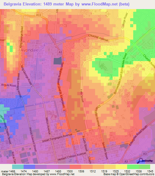 Belgravia,Zimbabwe Elevation Map