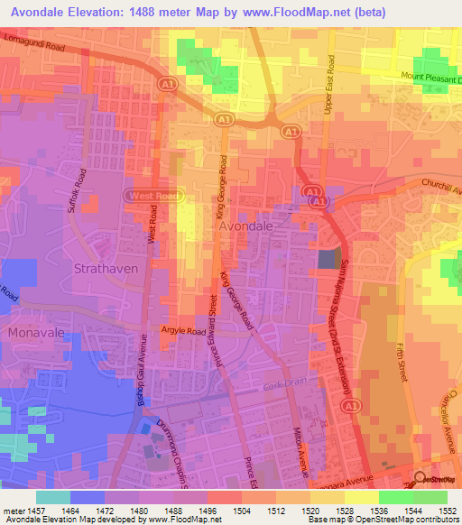 Avondale,Zimbabwe Elevation Map