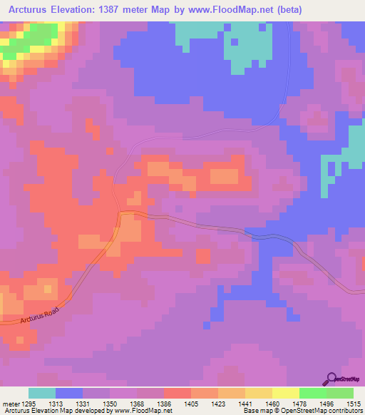 Arcturus,Zimbabwe Elevation Map