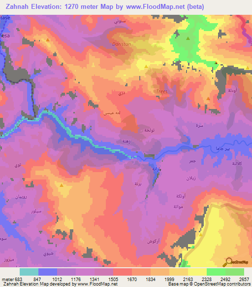 Zahnah,Iraq Elevation Map
