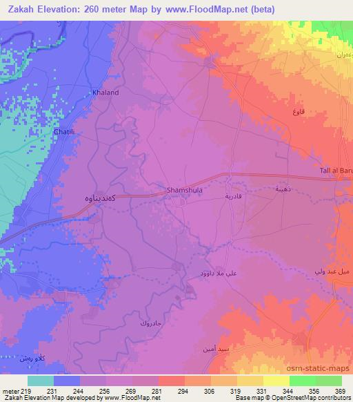 Zakah,Iraq Elevation Map