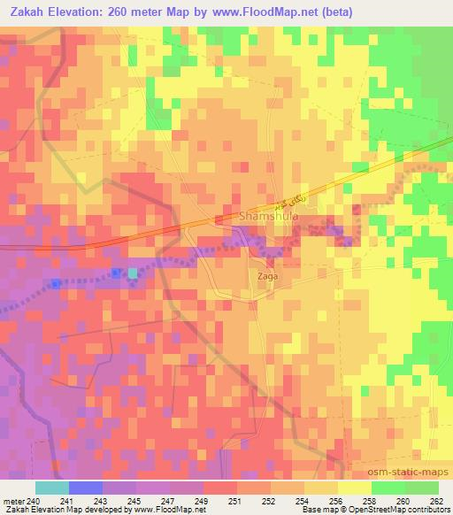 Zakah,Iraq Elevation Map