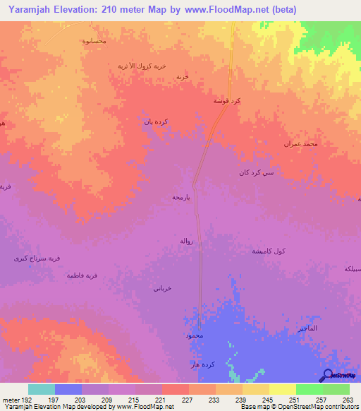 Yaramjah,Iraq Elevation Map