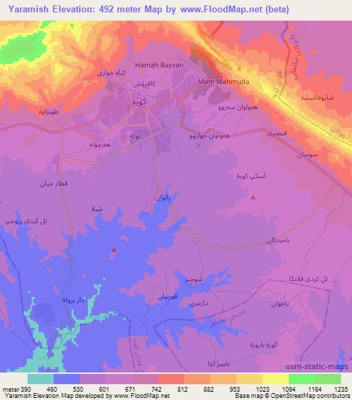 Yaramish,Iraq Elevation Map