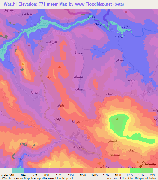 Waz.hi,Iraq Elevation Map