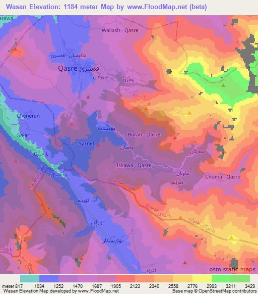 Wasan,Iraq Elevation Map