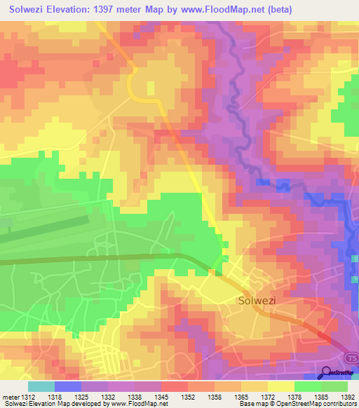 Solwezi,Zambia Elevation Map