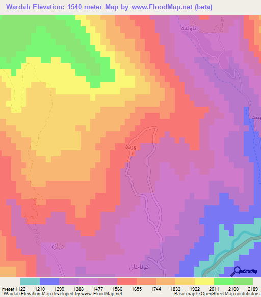 Wardah,Iraq Elevation Map