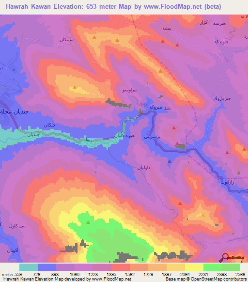 Hawrah Kawan,Iraq Elevation Map