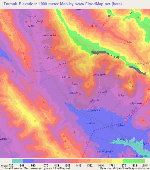 Tutmah,Iraq Elevation Map