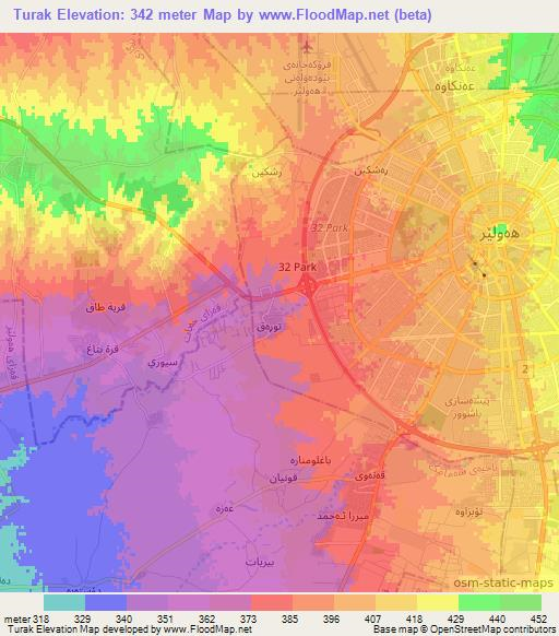 Turak,Iraq Elevation Map